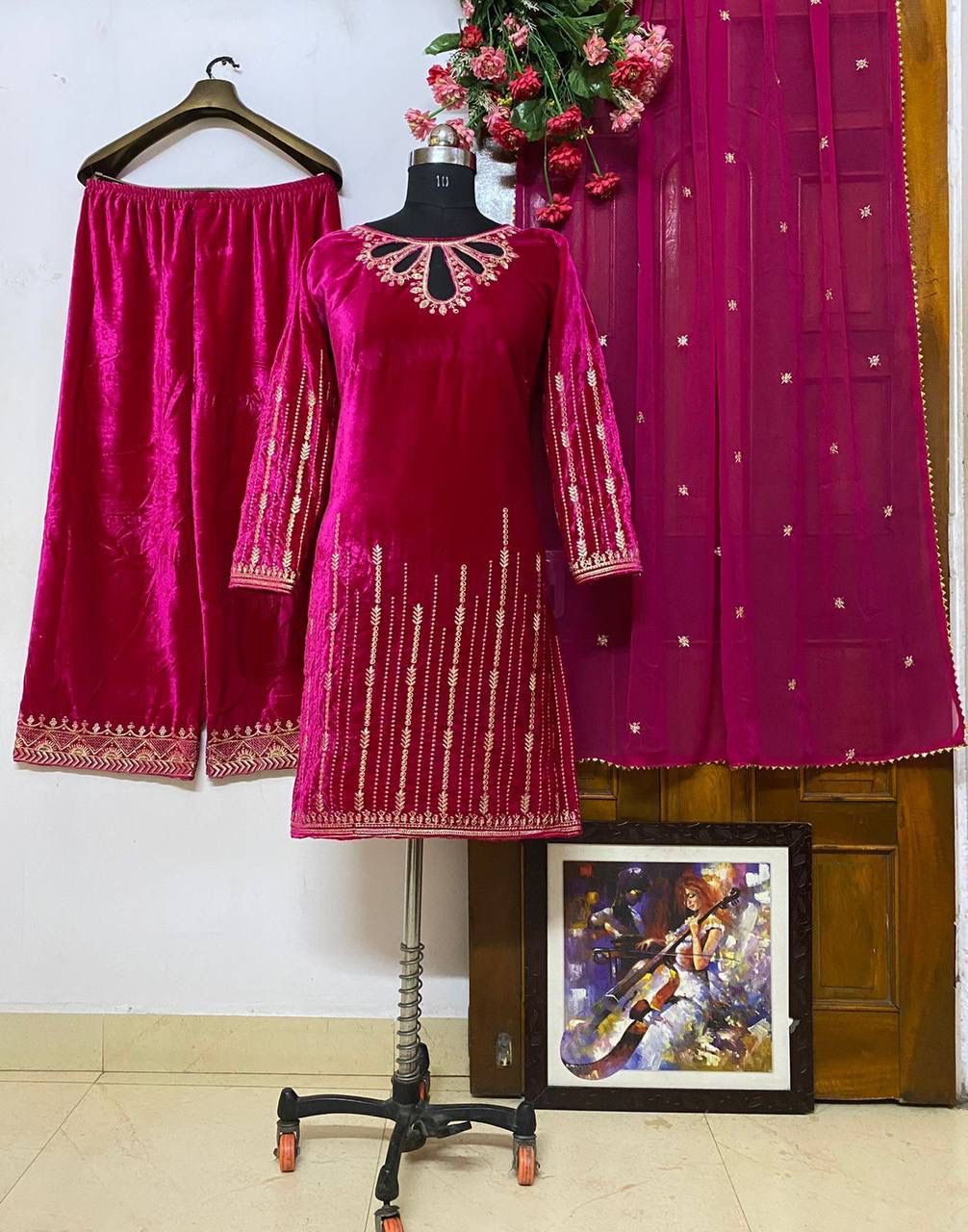 Buy Black Velvet Woolen Kurti With Pant Set for Women Online in India